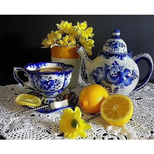 Lemon Fruits Printed Canvas 11CT Cross Stitch Full Kit Embroidery DMC Threads Craft Needlework Knitting Handmade Decor