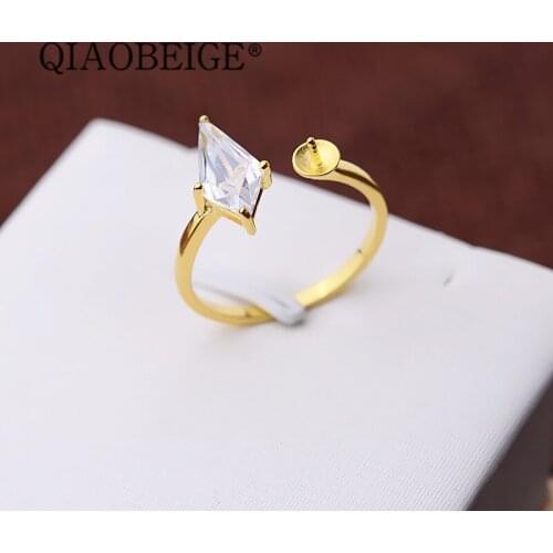 QIAOBEIG 925 Sterling Silver Pearl Ring Mounting with A Pin for Pearl Adjustable ring yellow color white color Ring