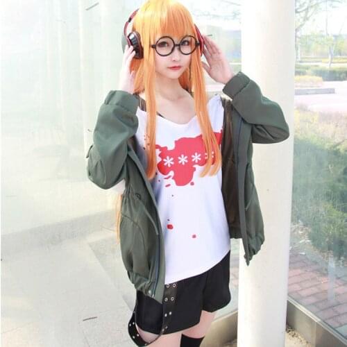Anime Cosplay Persona 5 Cosplay Costume Futaba Sakura Uniforms Jacket+T-shirt+Shorts+Belt+Stockings+Glasses for Halloween Party