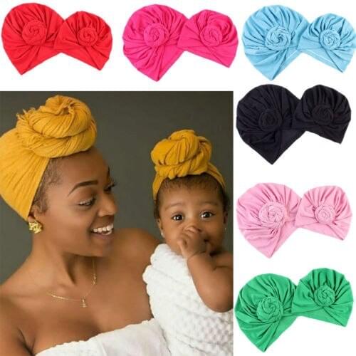 Emmababy Fashion Parent-child Cap Cotton Solid Color Knotted Caps Wrap Caps Photo Props Kids Hats Accessories