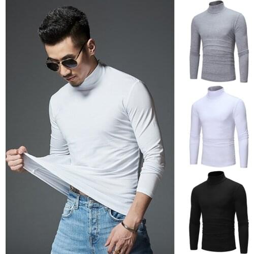 Half Turtleneck Men T-Shirt Casual Long Sleeve T Shirt Male Long Sleeve Tops Fashion Fitness Tight Tee Shirt
