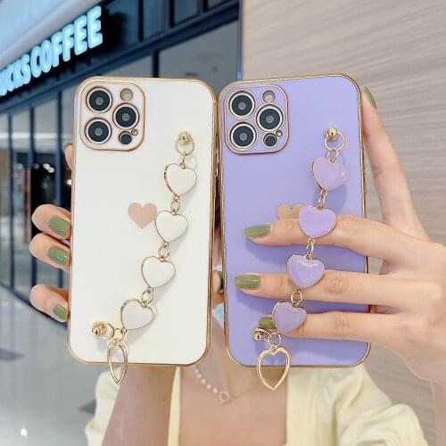 Luxury Plating Silicone Soft Case for IPhone 12 11 Pro Xs Max XR X 7 8 Plus SE 2020 Shockproof Candy Love bracelet Phone Cover