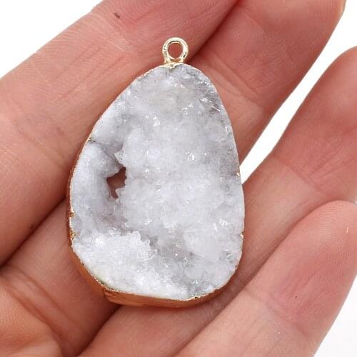 Natural Druzy Pendant Reiki Heal Golden-plated White Druzys for Charms Jewelry Making DIY Necklace Pendant
