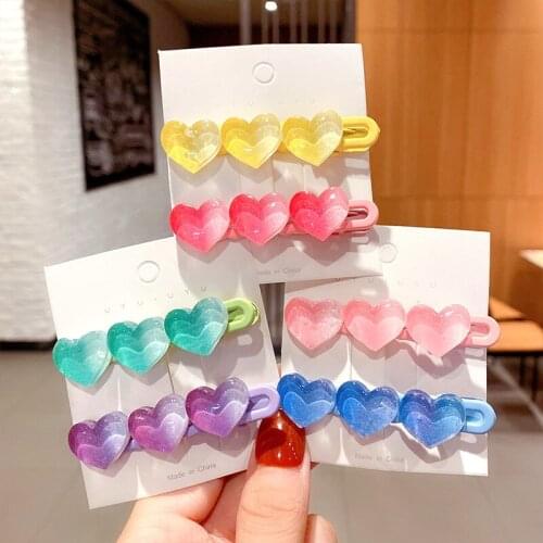 New Girls Cute Gradient Colors Heart Hairpins Children Sweet Side Hair Clips Barrettes Lovely Headband Fashion Hair Accessories