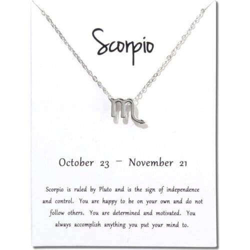 Simple Scorpio 12 Constellation Card Pendant Necklaces For Women Zodiac Chains Necklace Birthday Jewelry Gifts