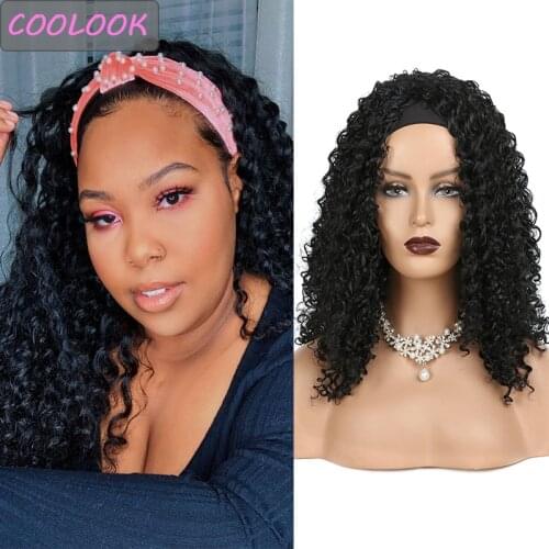 Deep Wave Headband Wigs 18Inches Water Wave HeadWrap Wigs for Black Women Synthetic Fibre False Hair Cosplay Wavy Wig with Scarf