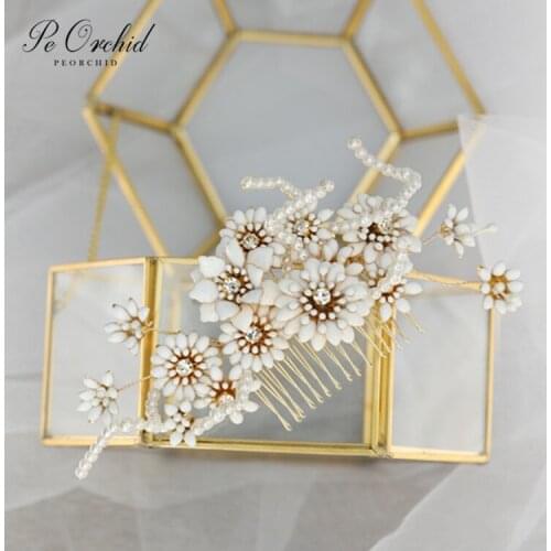 PEORCHID Beaded Flowers Bridal Comb Accesorios Pelo Mujer Pearl Women Jewelry Hair Ornaments For Wedding Headpiece