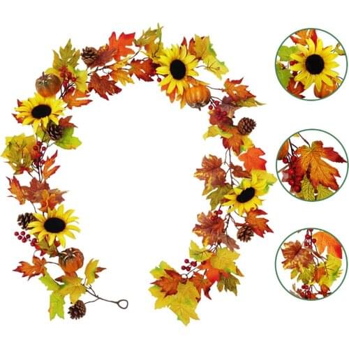 Sunflower Rattan Leaves Garland Fake Foliage String Thanksgiving Festival Decor Supplies Halloween Wall-Hanging