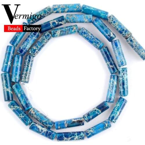 Natural Light Blue Sea Sediment Jaspers Column Beads For Jewelry Making DIY Necklace Bracelet Spacer Loose Beads 4mm*13mm 15"