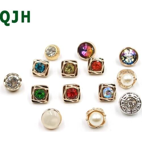 100ps Colorful Shinning Faux Pearl Buttons Shirt Round Shank Button Clothing Sewing Accessories Embellishment Bead Square Button