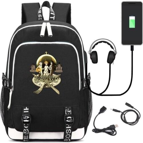 Anime The Promised Neverland USB Backpack Student School Bags Bookbag Cosplay Cartoon Unisex Laptop Travel Shoulder Bags
