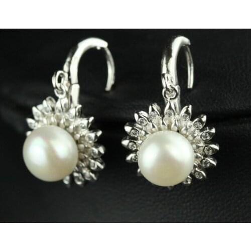 Natural Freshwater Pearls Earrings Drop 925 Sterling Silver Sunflower Elegant Princess Birthstone Woman Lady Jewelry Gift