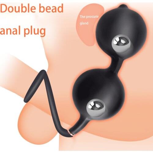 Silicone Inflatable Anal Plug With Penis Ring Metal Beads Butt Plug Anal Sex Toy No Vibration Inflatable Anal Bead Plug Cockring