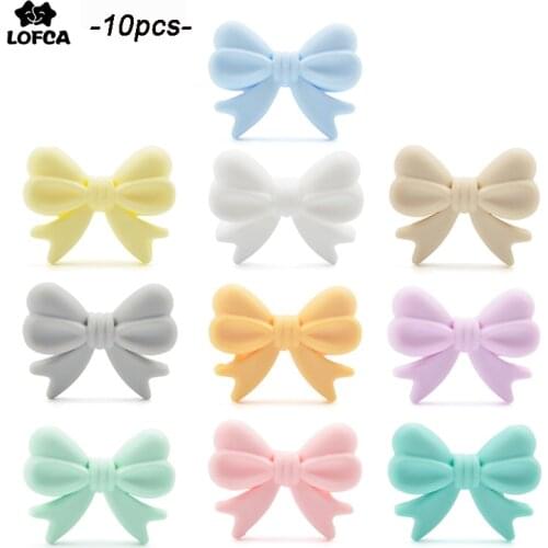 LOFCA Silicone Beads Bowknot 10pcs BPA Free Food Grade Silicone Teething Beads Pendant Chew Pacifier Chip Nursing Necklace Jewel
