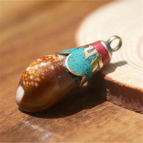 TBP077 Tibetan Metal Capped Natural Seashell Pendants,Wholesale Nepal Tibet Handmade Amulets Jewelry
