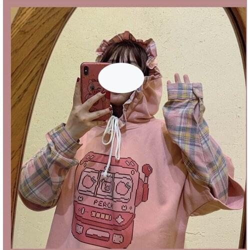 Female Women Beautiful Kawaii Girls Tops Cartoon Female Casual Students Pink Cartoon Sweatshirt Autumn Hoodie Streetwear Girls