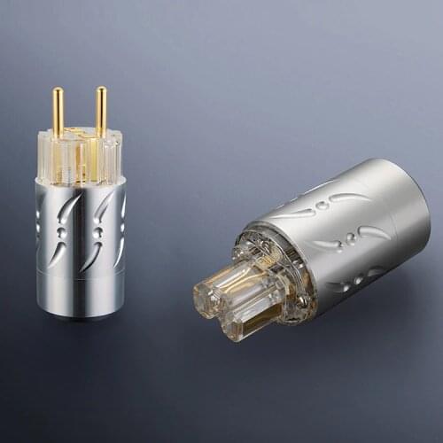 Pair Viborg VE512G+VF512G Aluminium Pure Copper Gold Plated EU Schuko Power Plug +IEC Female Plug