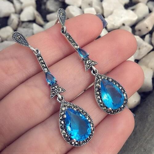 Vintage blue crystal goth pendientes drop dangle earring for women korean style fashion trendy earring 2021 aretes wicca witcher