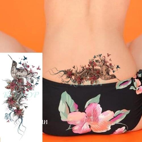 Waterproof Temporary Tattoo Sticker Bird Branch Red Flower Leaf Plant Fake Tatoo Flash Tatto Arm Leg Body Art for Girl Women Men