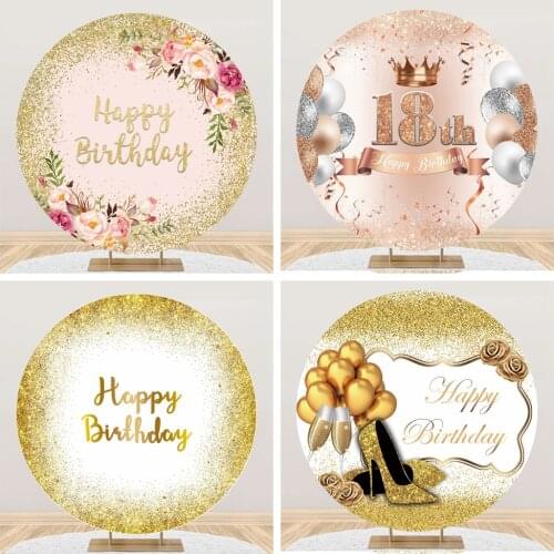 Yeele Gold Glitter Adult Birthday Party Photocall Round Elasticity Backdrop Circle Photography Background For Photo Studio