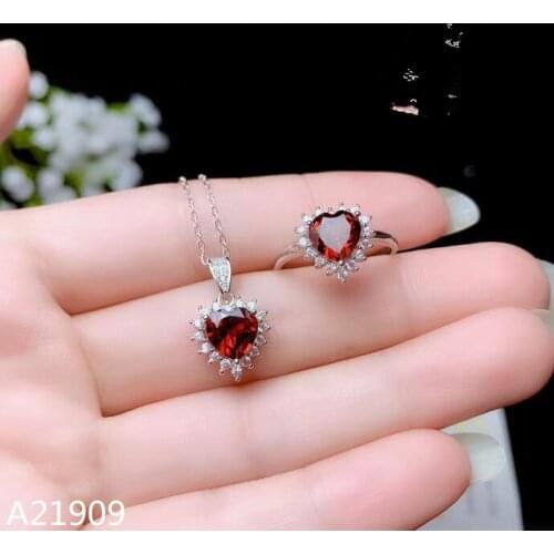 KJJEAXCMY boutique jewels 925 sterling silver inlaid natural garnet gemstone female pendant necklace ring set support detection