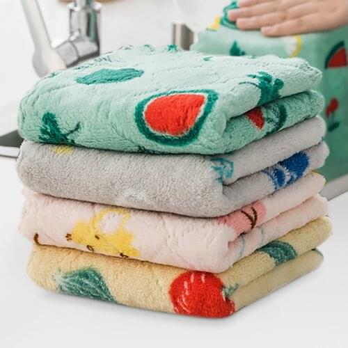 10PCS Multi-purpose Cleaning Cloth Double-sided Printed Rag Two-color Cartoon Dish Towel Coral Fleece Remove Stain Rag 25x25cm