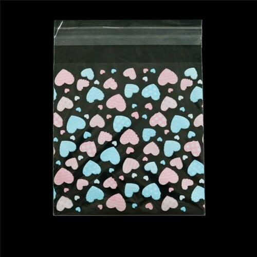 100pcs Pink Blue Heart Clear Candy Bag Transparent Plastic Bag Biscuits Snack Baking Packaging Bags Wedding Party Supplies