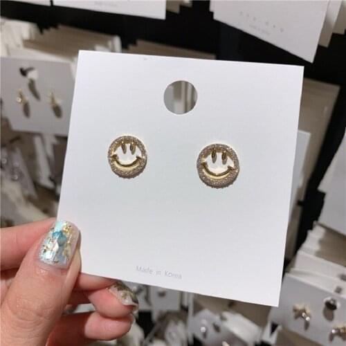 2020 New Womens Earrings Delicate Sweet Lovely Smiling Face Rhinestone Earring for Women Bijoux Korean boucle Jewelry Wholesale