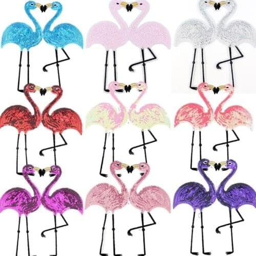 50pcs/lot Crane Flamingo Embroidery Patches Letters Clothing Decoration Accessories Diy Iron Heat Transfer Applique Clothes