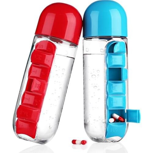 600ML My Water Bottle Sports Combine Daily Pill Box Organizer Drinking Bottles For Water Plastic Leak-Proof Tumbler Brand