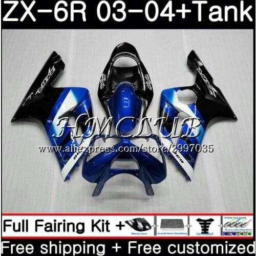 +Tank For KAWASAKI Blue black NINJA ZX600 ZX636 ZX-6R 2003 2004 56HC.7 ZX 636 6 R 600CC ZX-636 ZX6R 03 04 ZX 6R 03 04 Fairing