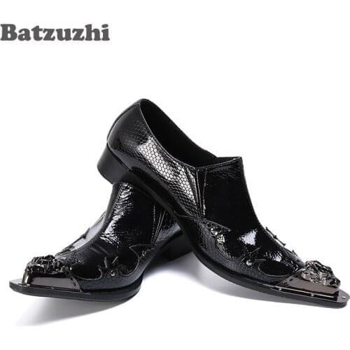 Batzuzhi Fashion Shoes Men Pointed Metal Tip Genuine Leather Dress Shoes Business Formal zapatos de hombre, Big Sizes US6-12