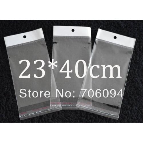 FreeShipping 23*40cm,400pcs/lot Clear Self Adhesive Seal Poly Opp Plastic Bag With Header ,Hole Jewelry Earring Packing bag