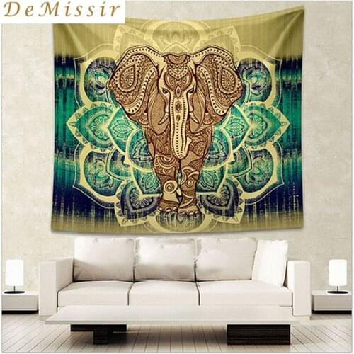 DeMissir Elephant Tapestry Colored Printed Decorative Mandala Tapestry Indian 130cmx150cm 150cmx210cm Boho Wall Carpet