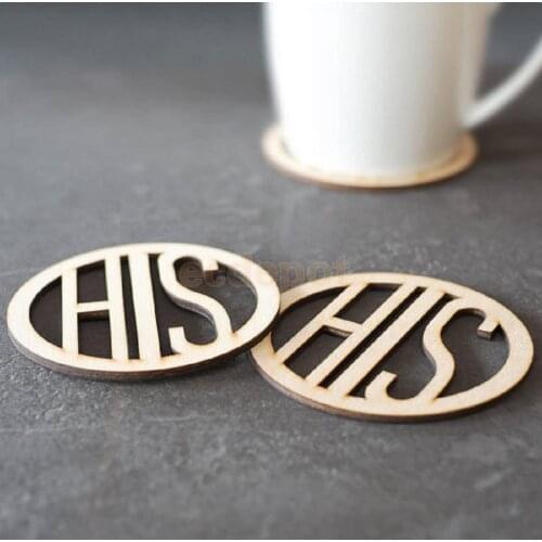 His and His Wooden Coasters Drinks Cup Mats Set Gay Wedding Housewarming Gift