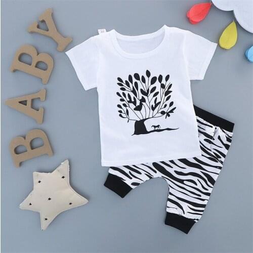 Zi Ning Baby short sleeve suit cotton girls boys summer clothes toddler sets children kids T-shirt 6.18 cheap stuff for 1-4Y