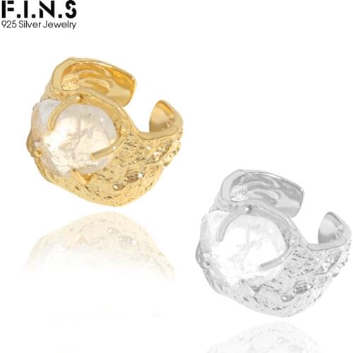 F.I.N.S 100% 925 Sterling Silver Natural Crystal Fold Concave Convex Wide Resizable Adjustable Ring Luxury Fine Jewelry Gift