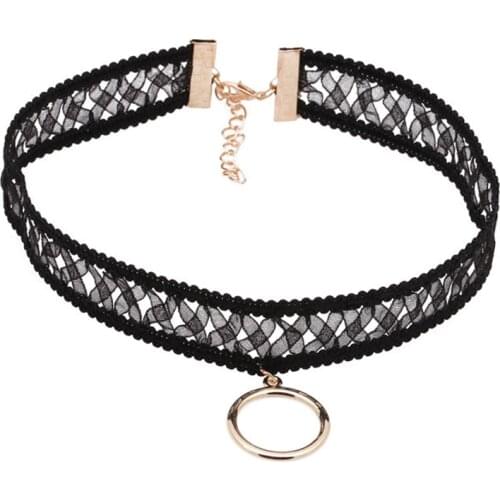 Harajuku Gothic Cross Weave Chokes Hollow Round Circle Crystal Star Necklaces&Pendants Fashion Short Collares Women Colar Gifts