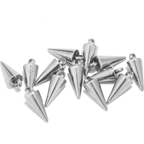 Well polished 20pcs/lot Stainless Steel Silver Tone cone Charm Pendants Jewelry Making Findings 12mm