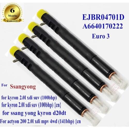 4 pieces A6640170222EJBR04701D,4701D Common rail injector for Actyon,Kyron,SSANGYONG D20DT,Euro 3