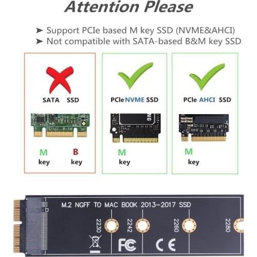 M.2 NGFF PCIe AHCI SSD Adapter Card for MACBOOK Air 2013 2014 2015 2017 A1465 A1466 Pro A1398 A1502 A1419 2230-2280 SSD M2