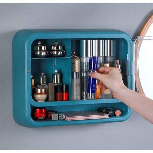 Cosmetic storage box wall-mounted non-perforated storage box dust-proof household large-capacity bathroom shelf storage box