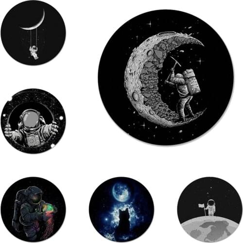 Space Moon Cute Cats black Icons Pins Badge Decoration Brooches Metal Badges For Clothes Backpack Decoration 58mm