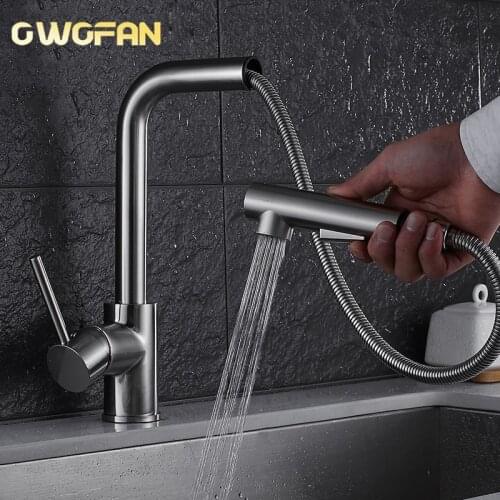 Kitchen Faucets Pull Down Pre-Rinse Spray Taps 360 Degree Swivel Tap Brushed Nickel Single Lever On Kitchen Sink Faucet N22-139
