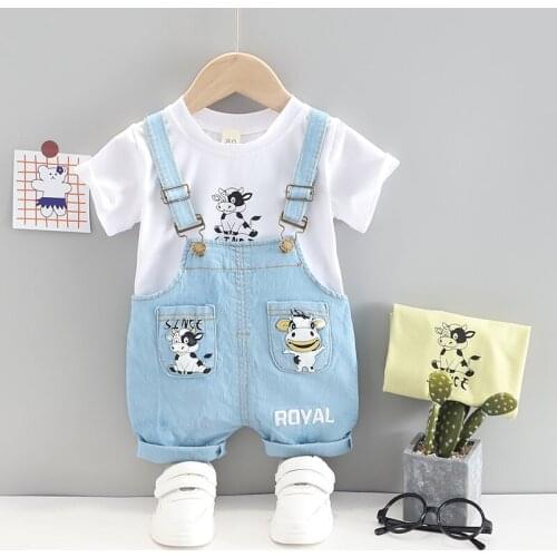 Summer Children Fashion Clothing Baby Boys Cartoon T-Shirt+Suspenders Shorts 2Pcs/sets Infant Clothes Toddler Casual Sportswear