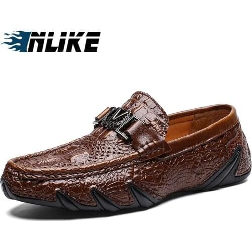 Men Genuine Leather Shoes Slip On Black Shoes Real Leather Loafers Casual Shoes