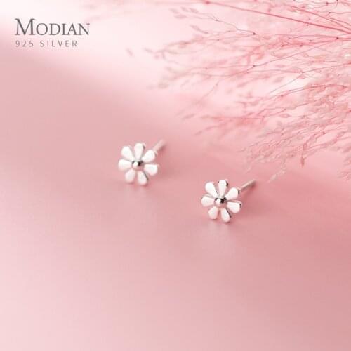 Modian Small Cute Exquisite Flower Ears For Women Girls Authentic 925 Sterling Silver Fashion Female Stud Earrings Fine Jewelry