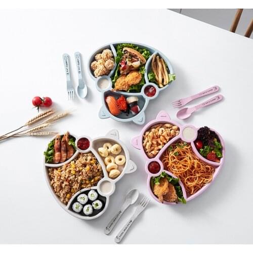 Kid Bowl Dishes set Cartoon Lunch Box Baby Children Noodles Rice Feeding Bowl Plastic Bamboo Fiber Snack Divided Plate Tableware
