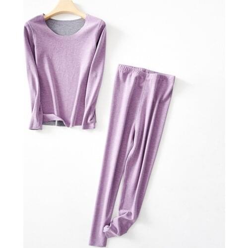 New Autumn Winter Wool Warm Thermal Underwear Set Sexy Ladies Seamless Pijamas Solid Plus Velvet Cold-proof Lingerie Long Johns