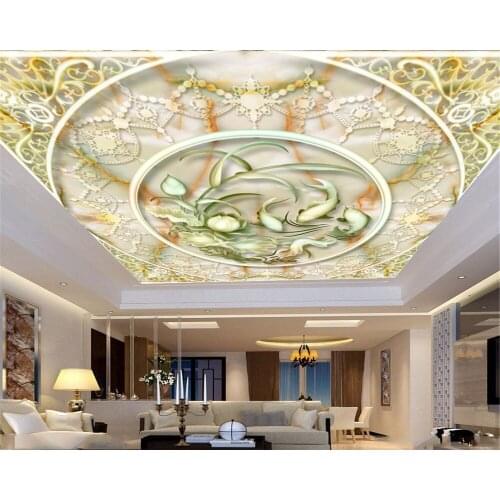Wallpaper For Kitchen 3d Jade Carving Lotus Carp Exquisite Pattern Modern Home Decoration Zenith Silk Wallpaper